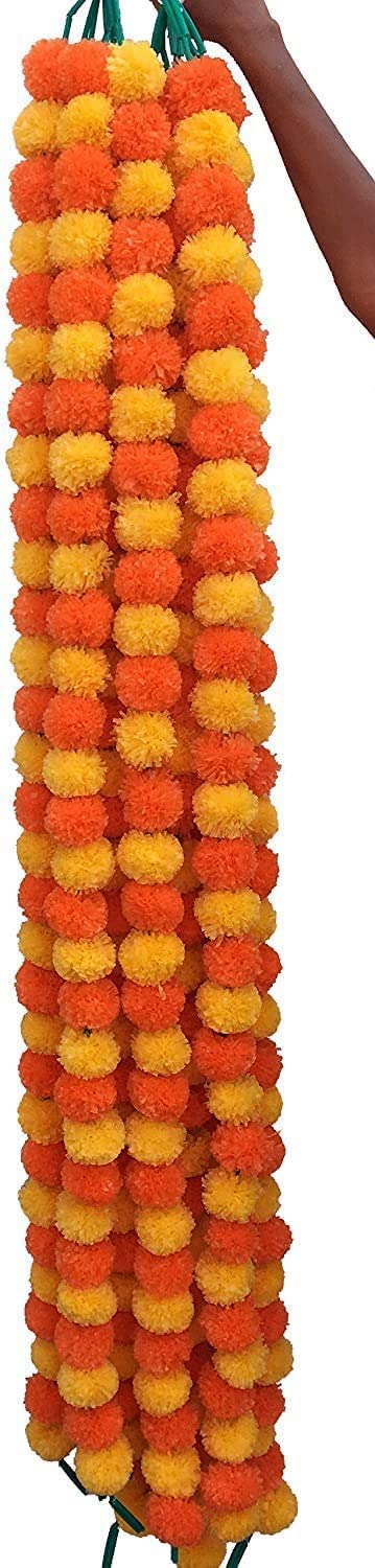 ABHAAS Artificial Marigold Fluffy Flowers for Decoration Garlands for Decoration Pooja Room Toran Indian genda phool for Wedding Festivals Diwali pongal /4.7 Feet/Set of 5 Mala (Orange-Light Orange) - Image 4