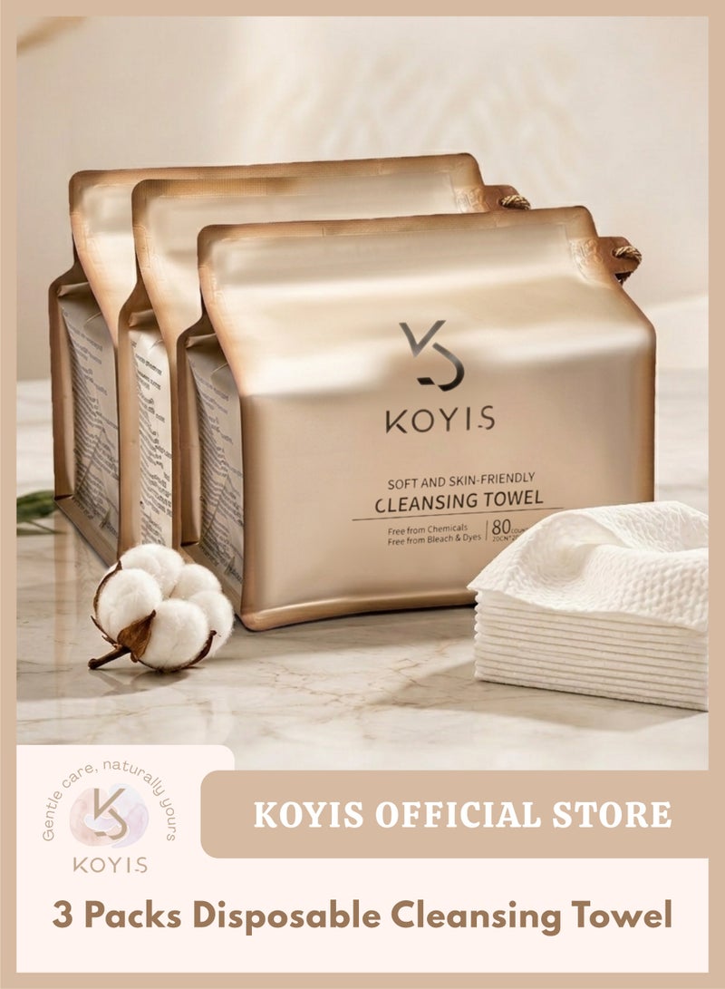KOYIS Disposable Face Towels, Thick Pearl-Textured Facial Towels, Plant-Based Lint-Free Dry Wipes for Sensitive Skin, Face Cleansing, Makeup Removal and Skincare - 3 packs - Image 1