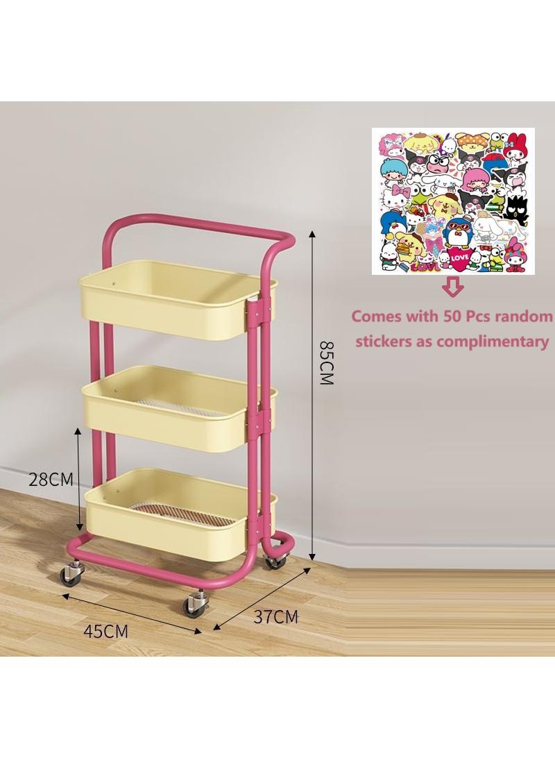 general 3-Tier Metal Rolling Storage Cart Trolley Kitchen Organizer Rolling With Random 50Pcs Stickers  Trolley Cart Office Cart Kitchen Utility Carts For Office, Classroom, Home, Bathroom - Image 1