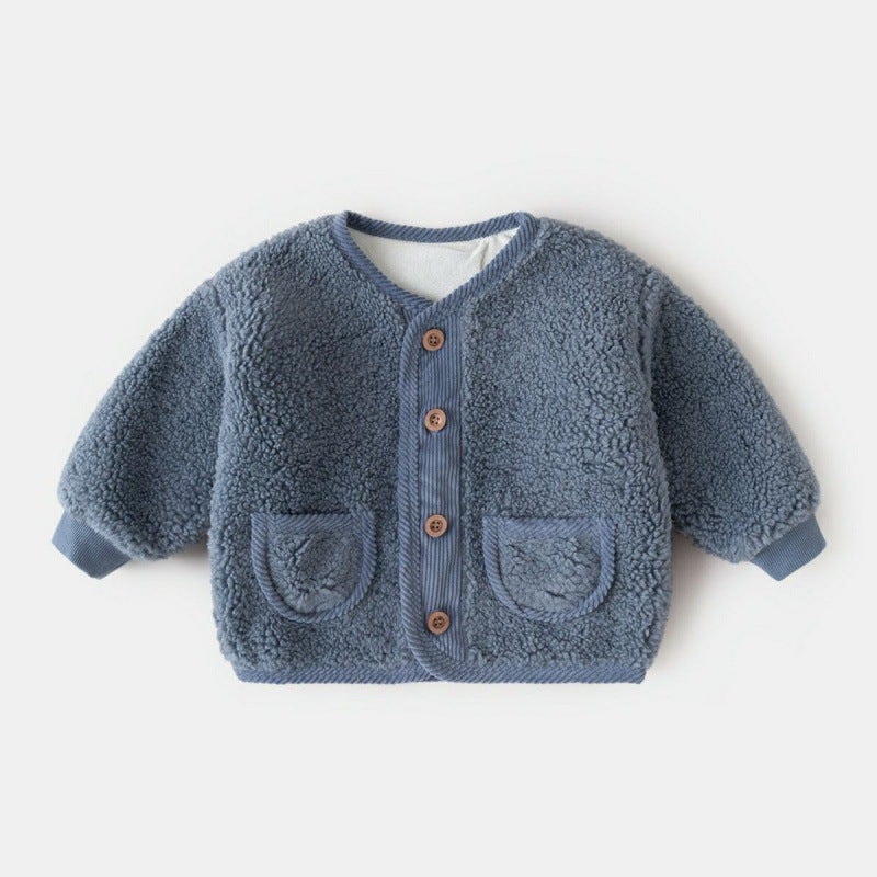 Baby'S Fluffy And Velvet Jacket Explosions Thickened Cotton-Padded Jacket Cotton-Padded Jacket For Boys And Girls Western Style Warm Top Trendy - Image 5