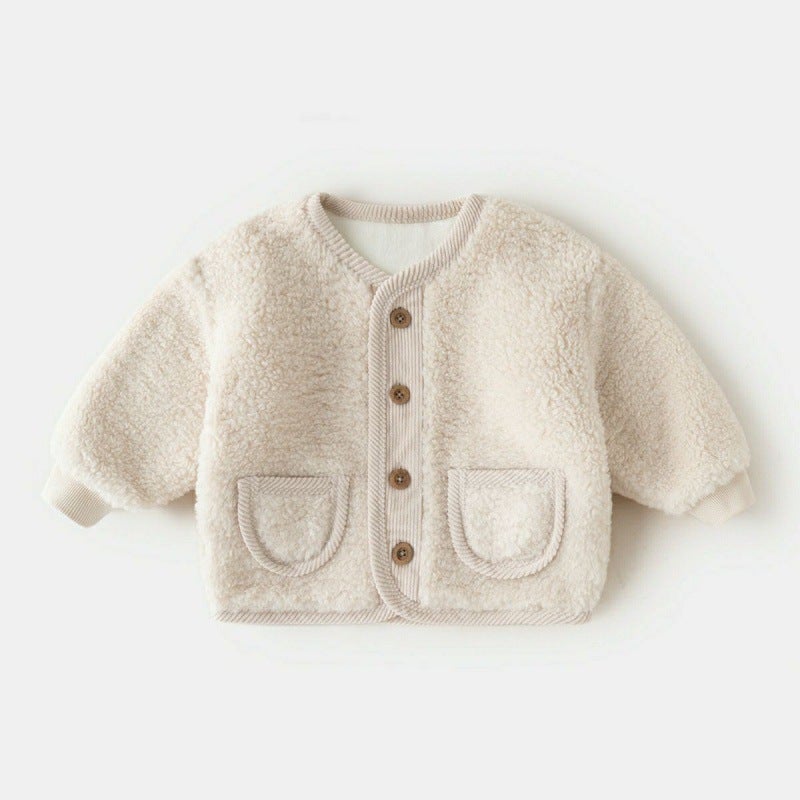 Baby'S Fluffy And Velvet Jacket Explosions Thickened Cotton-Padded Jacket Cotton-Padded Jacket For Boys And Girls Western Style Warm Top Trendy - Image 1