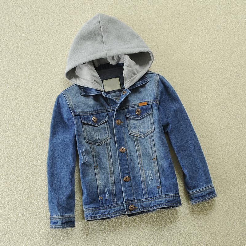Mallimoda Kids Boys Girls Hooded Denim Jacket Zipper Coat Outerwear Style 9 Denim 11-12 Years - Image 2
