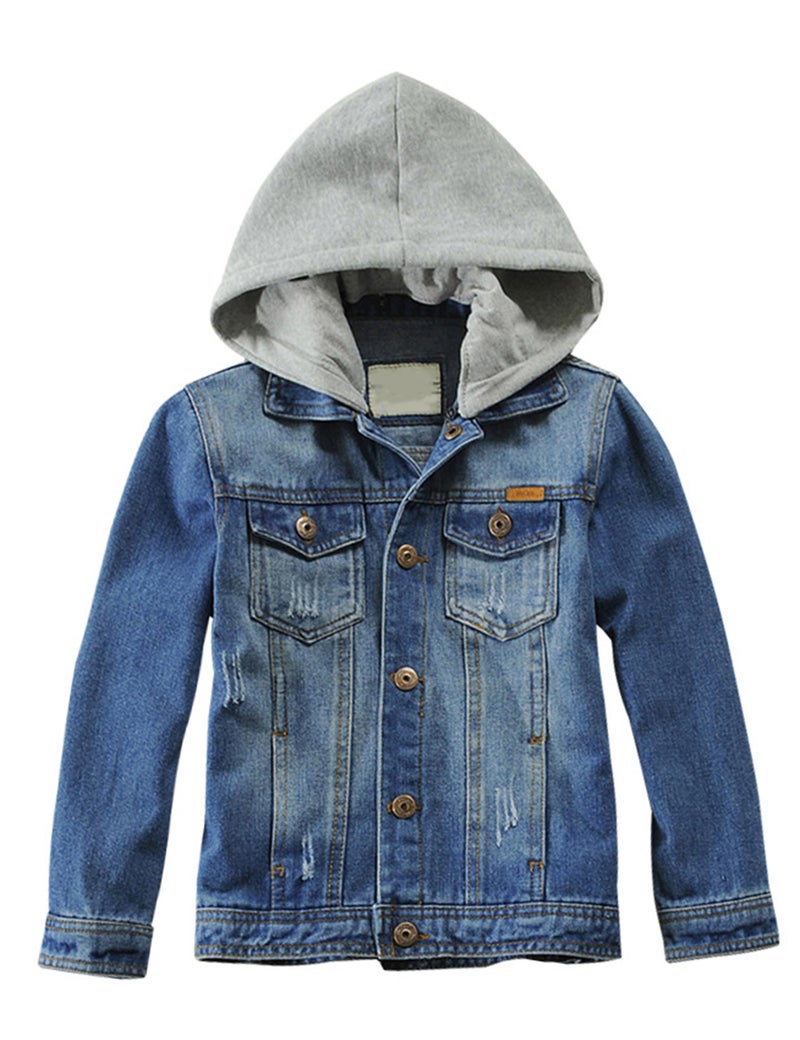 Mallimoda Kids Boys Girls Hooded Denim Jacket Zipper Coat Outerwear Style 9 Denim 11-12 Years - Image 1