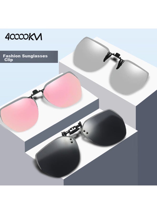 Forty thousand kilometers 40,000 Km Polarized Sunglasses Clip, Cherry Blossom Pink Sunglasses Clip, Driving Glasses Clip, Uv Protection, Polygonal For Myopia - Image 2