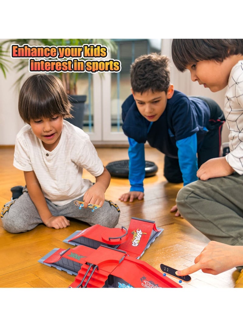 Finger Skateboard Ramp Set, Mini and Accessories Props Deck Track Ultimate Park Ramps Fingerskate Toy Set for Kids Birthday Gift (D)  - Image 5