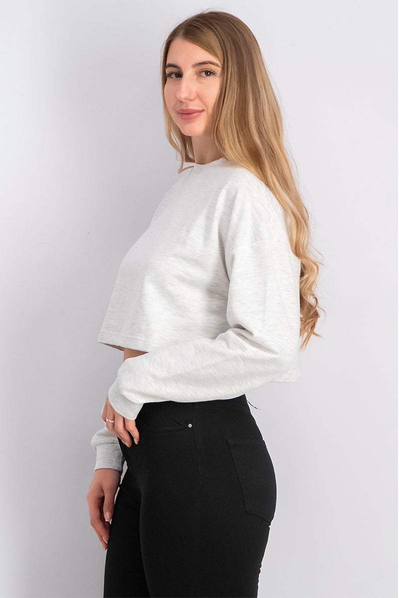 XOXO Women Sports Fit Long Sleeve Plain Top, Light Grey - Image 2