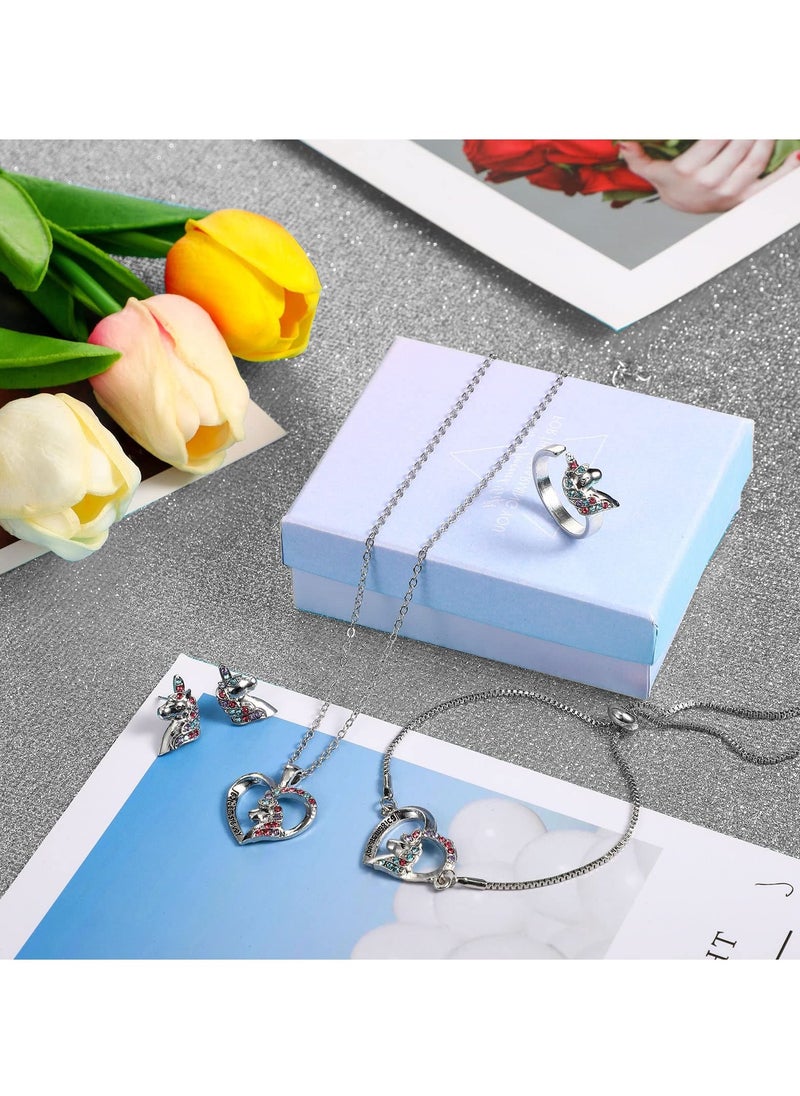 KASTWAVE Unicorn Necklace Bracelet Set, 5 Pcs Girls Jewelry Set with Earrings and Ring Girls Jewelry Set for Little Girl with Present Box Valentines Birthday Gift for Daughter Granddaughter Niece  - Image 2