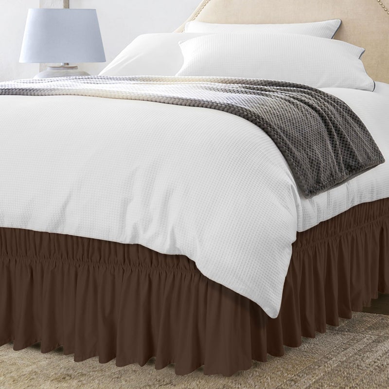 Utopia Bedding Queen Elastic Bed Ruffle - Easy Wrap Around Ruffle - Microfiber Bed Skirt with Adjustable Elastic Belt 16 Inch Tailored Drop - Hotel Quality Bedskirt  Fade Resistant (Queen  Brown) - Image 1