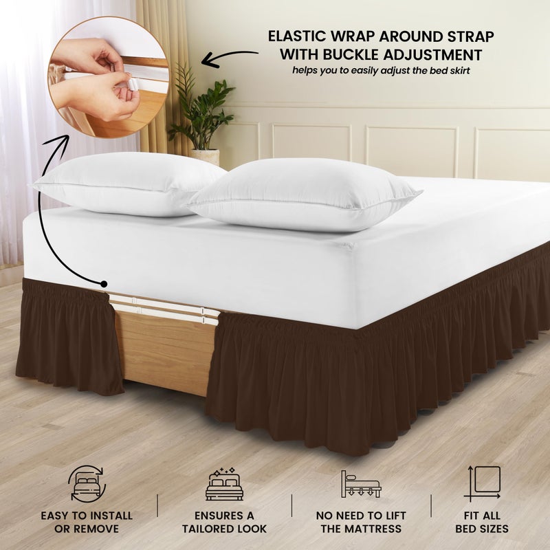 Utopia Bedding Queen Elastic Bed Ruffle - Easy Wrap Around Ruffle - Microfiber Bed Skirt with Adjustable Elastic Belt 16 Inch Tailored Drop - Hotel Quality Bedskirt  Fade Resistant (Queen  Brown) - Image 3
