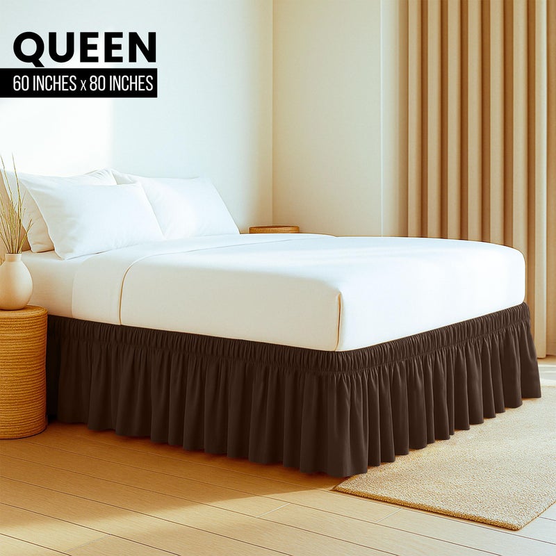 Utopia Bedding Queen Elastic Bed Ruffle - Easy Wrap Around Ruffle - Microfiber Bed Skirt with Adjustable Elastic Belt 16 Inch Tailored Drop - Hotel Quality Bedskirt  Fade Resistant (Queen  Brown) - Image 2