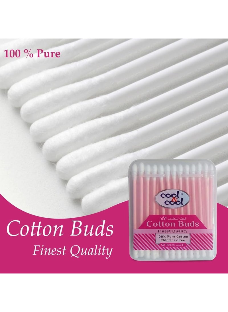 Cool & Cool Cool & Cool Paper Ear Buds - 50's (Pack of 6) - Pink - Round Thick Tips,Cotton Swabs,100% Cotton,Double Tipped,Hygienic,Gentle & Safe Swabs for Ears - 300 Pieces - Image 4