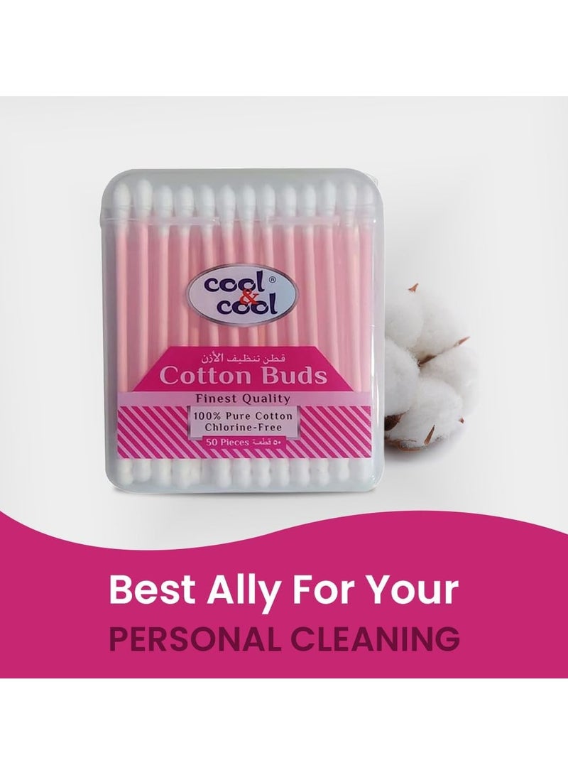 Cool & Cool Cool & Cool Paper Ear Buds - 50's (Pack of 6) - Pink - Round Thick Tips,Cotton Swabs,100% Cotton,Double Tipped,Hygienic,Gentle & Safe Swabs for Ears - 300 Pieces - Image 2