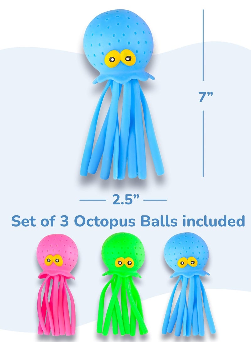 joybuy 3 Pieces Octopus Water Balls,Rubber Kids’ Bath Toys, Sensory Stress Relief Pool Toys for Kids, Cute Goodie Bag Fillers for Boys and Girls, Pink, Blue and Green  - Image 4