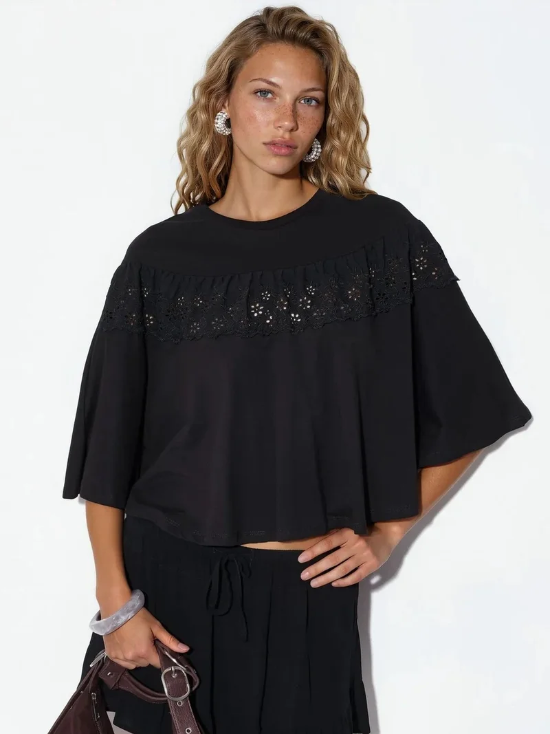 بوسيم BUSEM Cotton Relaxed-Fit Crew Neck Blouse