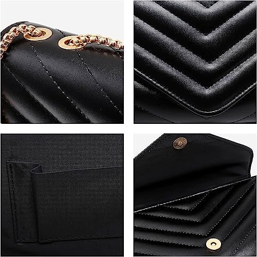KRIFTY Women's Small Quilted Crossbody Bags Stylish Designer Evening Bag Clutch Purses And Handbags With Chain Shoulder Strap (Dark Pink) (Black) - Image 4
