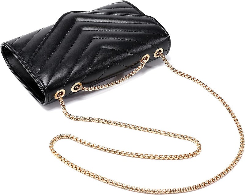 KRIFTY Women's Small Quilted Crossbody Bags Stylish Designer Evening Bag Clutch Purses And Handbags With Chain Shoulder Strap (Dark Pink) (Black) - Image 5