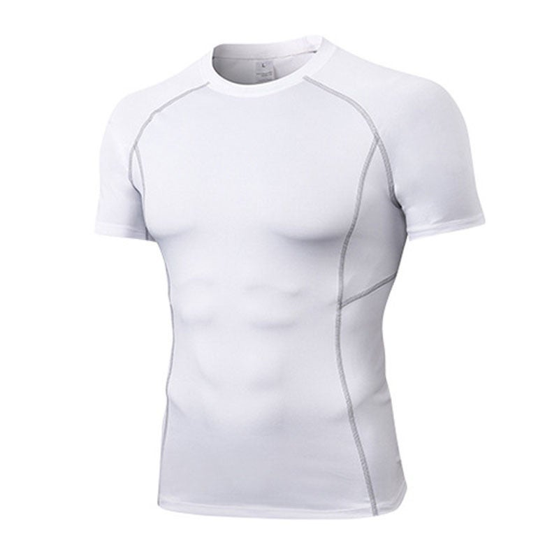 Generic Mens Quick-drying Tight Training PRO Short-sleeved Sports T-shirt Elastic Sweat-absorbent Track and Field Sweat-wicking Basketball Compression Fitness White