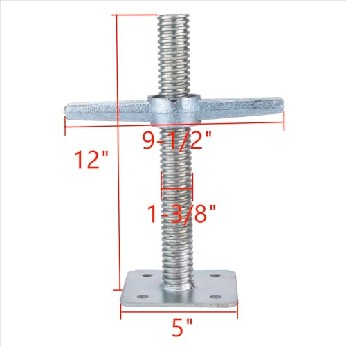 BGTLGIO Scaffold 12" Adjustable Leveling Galvanized Screw Jack with Base Plate, 4 Pack - Image 2