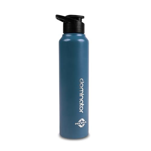Nivia Dominator Stainless Steel Water Bottle 1000ML With Sipper, Durable, Leak-Proof, Easy Grip, Easy-to-Clean, Odour-Free Bottle with Secure Cap For School, Travel, Gym & Work (Navy Blue) - Image 1