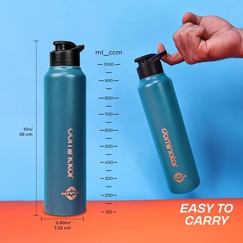 Nivia Dominator Stainless Steel Water Bottle 1000ML With Sipper, Durable, Leak-Proof, Easy Grip, Easy-to-Clean, Odour-Free Bottle with Secure Cap For School, Travel, Gym & Work (Navy Blue) - Image 5