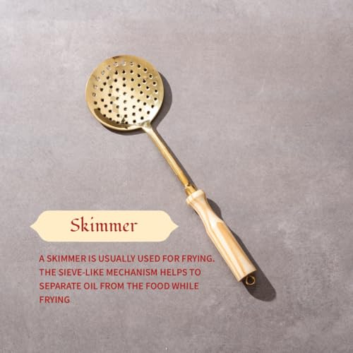 P-TAL Brass Ladle Set for Kitchen Ptal Brass Utensils Serving and Kitchen Tools Scoop Ladle Skimmer Serving Spoon Spatula Set of 4 (Free 30ml Copper & Bras Cleaning Solution) - Image 4