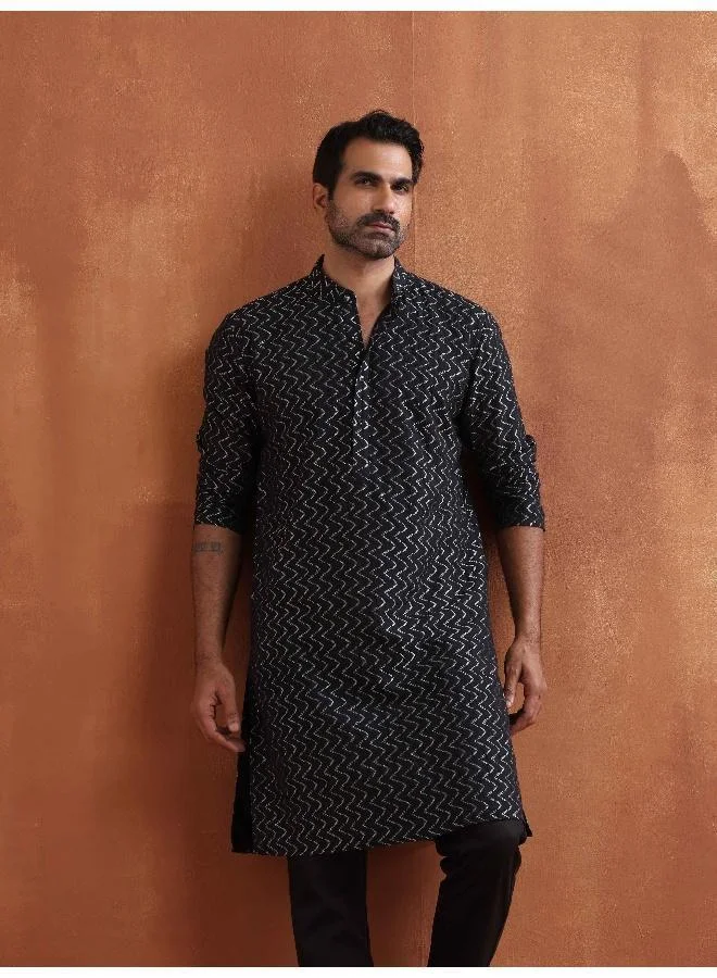 trueBrowns Men's Black Cotton Dobby Kurta
