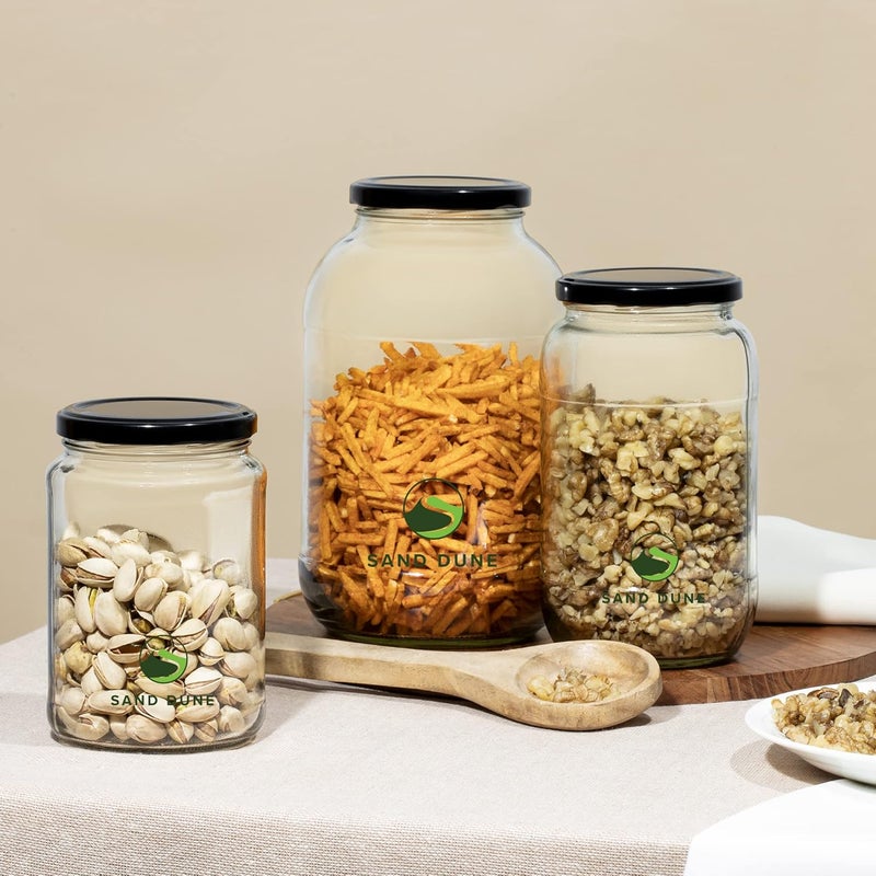 SAND DUNE Set of 6 750 ml Each Storage Glass Jar Transparent BPA Free Cookies Dry Fruits Masala Spices Cereal and Flour - Image 2