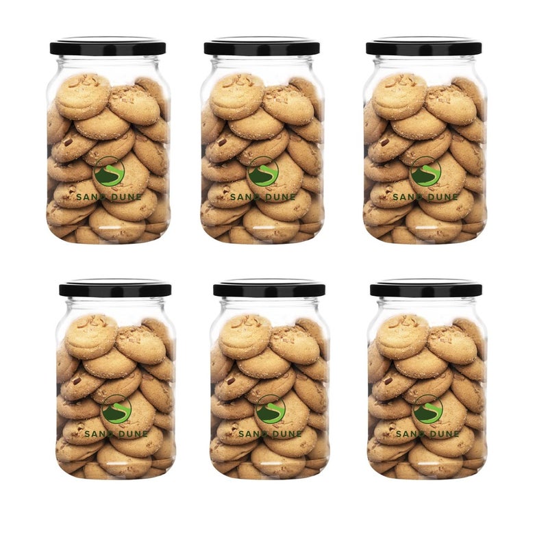 SAND DUNE Set of 6 750 ml Each Storage Glass Jar Transparent BPA Free Cookies Dry Fruits Masala Spices Cereal and Flour - Image 1