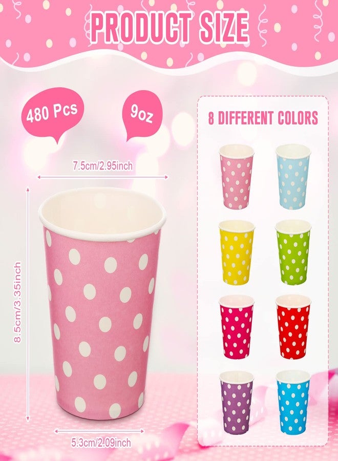 Potchen 480 Pack 9 oz Paper Disposable Mouthwash Cups Cold Beverage Drinking Polka Dots Bathroom Cups for Water Coolers, Party, Home, Office, Travel and Event - Image 2