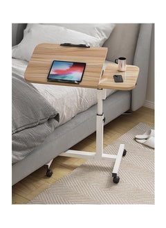 360° Swivel Height Adjustable Foldable Side End Table and Mobile Computer Workstation Laptop Desk with Wheels and Double Separate Adjustable Tilting Desktops