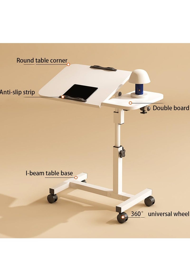 MIXDE - 360° Swivel Height Adjustable Foldable Side End Table and Mobile Computer Workstation Laptop Desk with Wheels and Double Separate Adjustable Tilting Desktops - Image 1