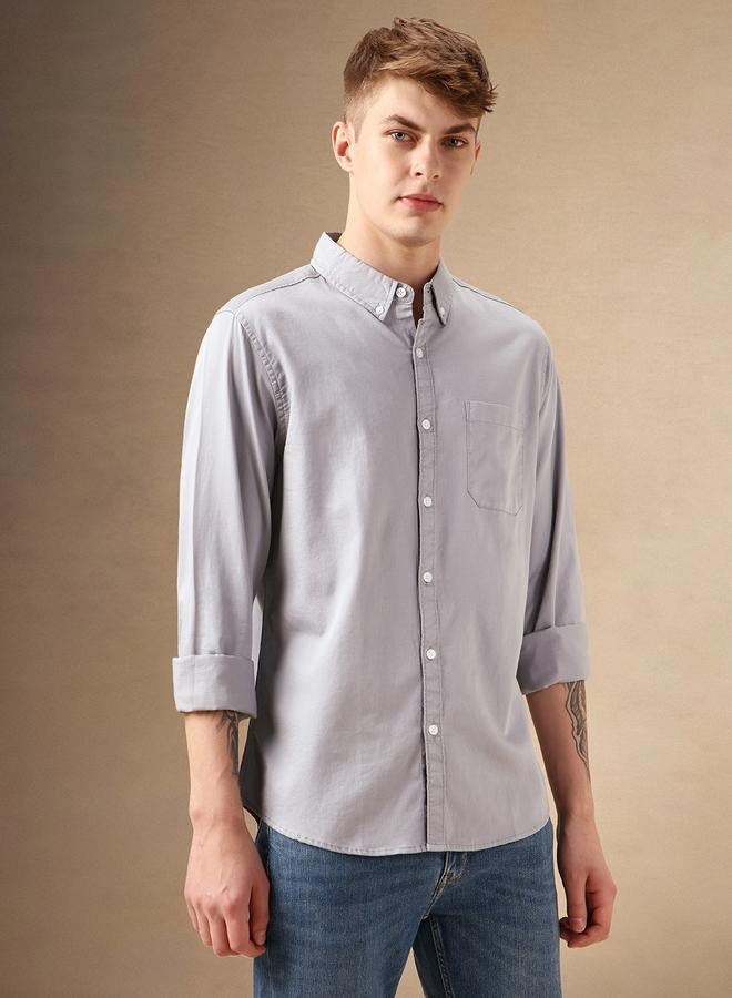 Dennis Lingo Relaxed Fit Grey Cotton Casual Shirt Button Down Collar - Image 3