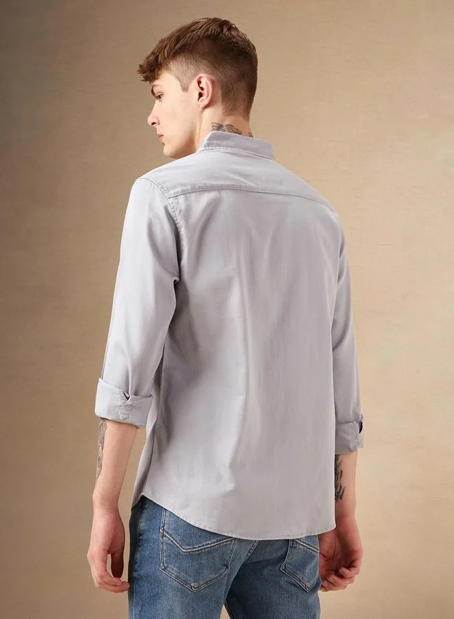 Dennis Lingo Relaxed Fit Grey Cotton Casual Shirt Button Down Collar