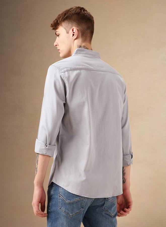 Dennis Lingo Relaxed Fit Grey Cotton Casual Shirt Button Down Collar - Image 5