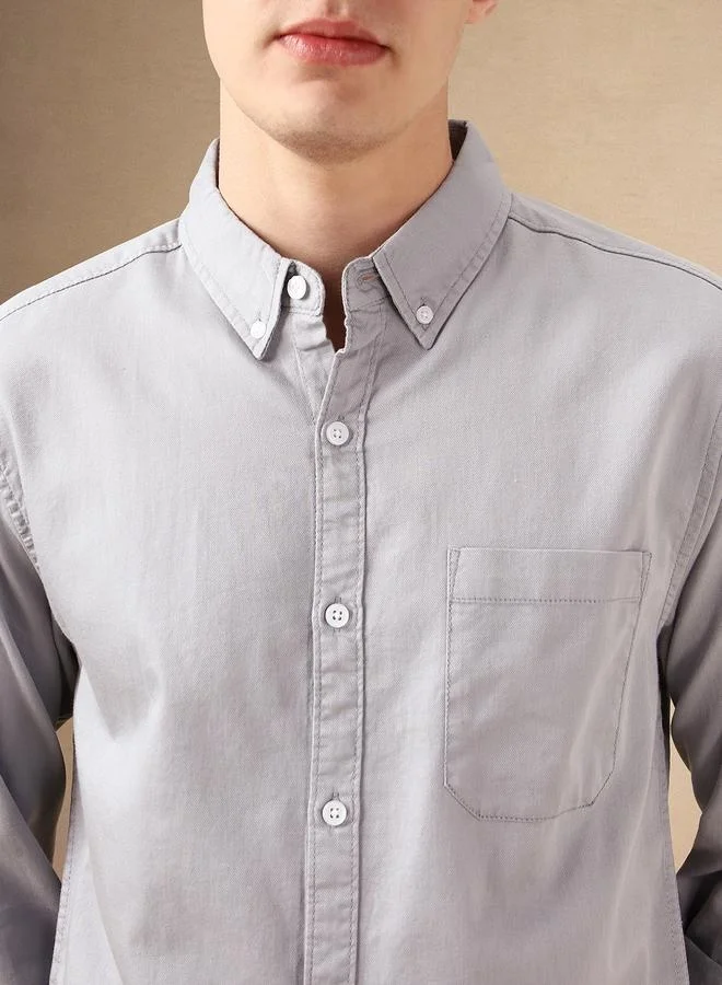 Dennis Lingo Relaxed Fit Grey Cotton Casual Shirt Button Down Collar