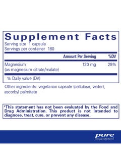 Pure Encapsulations Magnesium (Citrate/Malate) ; Supplement To Support Nutrient Utilization Bones And Cardiac Health* ; 180 Capsules  - Image 3