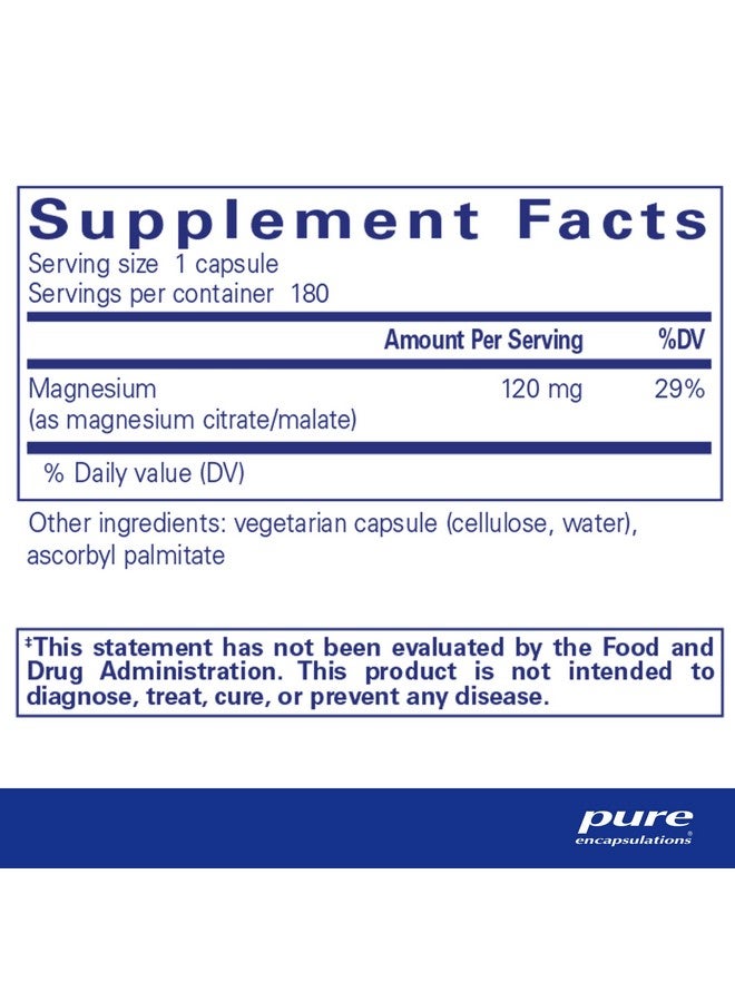 Pure Encapsulations مغنيسيوم (سترات/مالات) ; مكمل لدعم استخدام العناصر الغذائية لصحة العظام والقلب* ; 180 كبسولة - Image 3