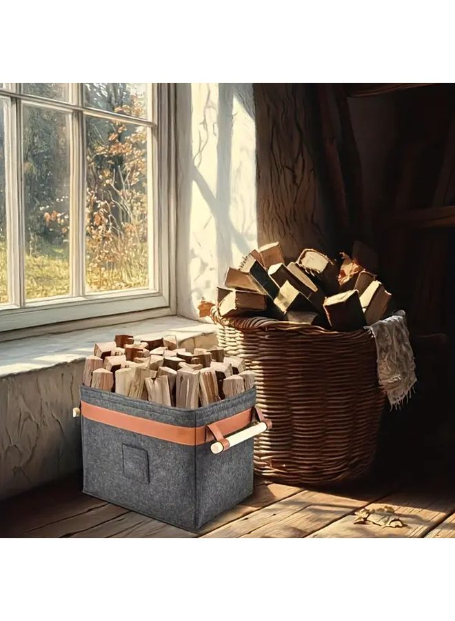 Large Foldable Firewood Carrier Basket With Faux Leather Handles Sturdy Storage For Wood Clothes Toys - Image 5