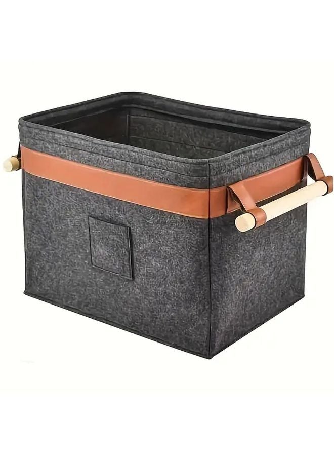 Large Foldable Firewood Carrier Basket With Faux Leather Handles Sturdy Storage For Wood Clothes Toys - Image 1