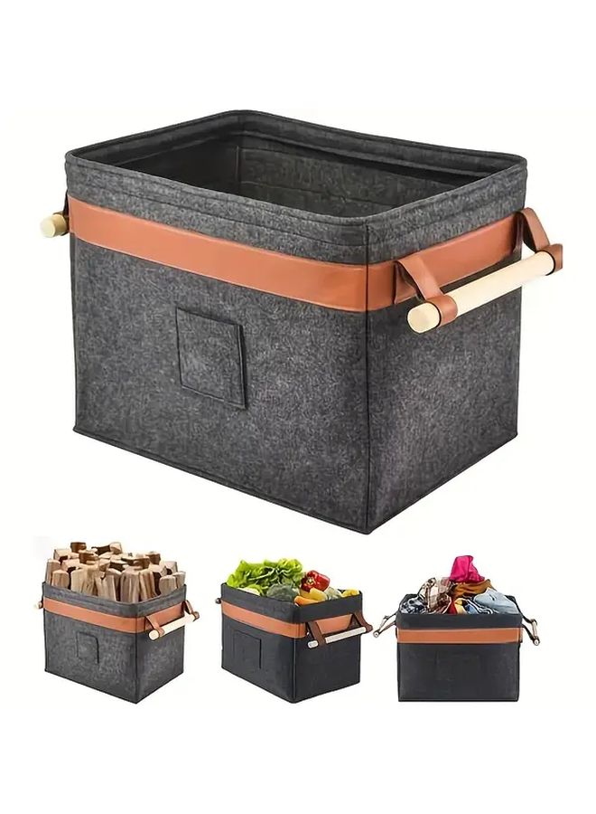 Large Foldable Firewood Carrier Basket With Faux Leather Handles Sturdy Storage For Wood Clothes Toys - Image 2