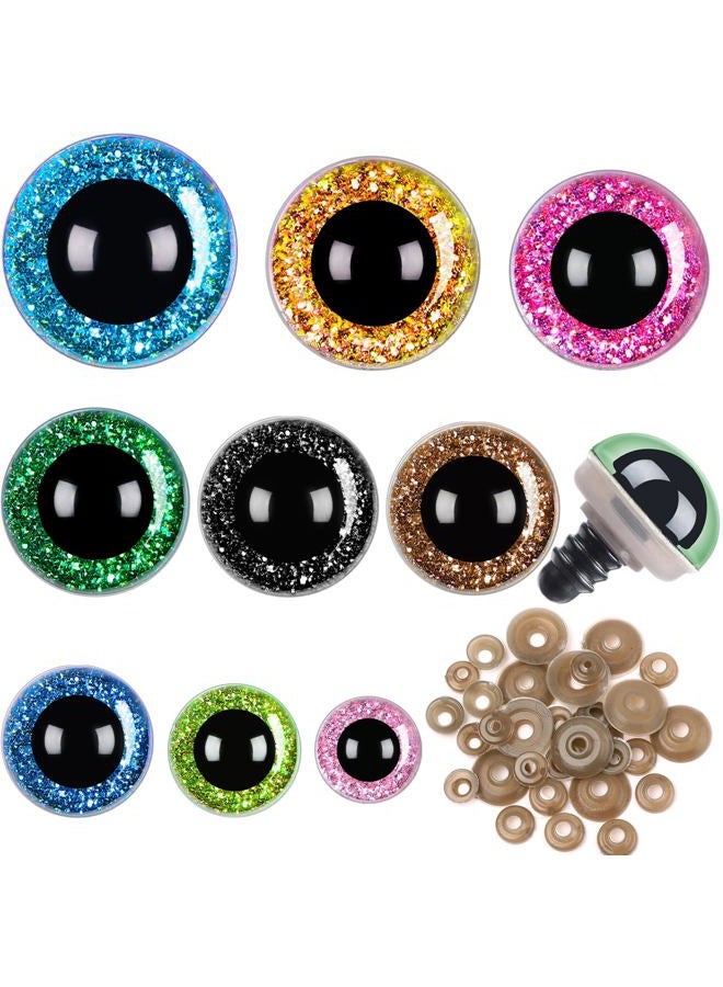 UPINS 180 Pieces 10-35 mm Large Safety Eyes with Washers for Amigurumi Stuffed Animal Plastic Craft Doll Crochet Eyes for DIY of Puppet, Bear, Toy Making Supplies (Assorted Colors) - Image 1
