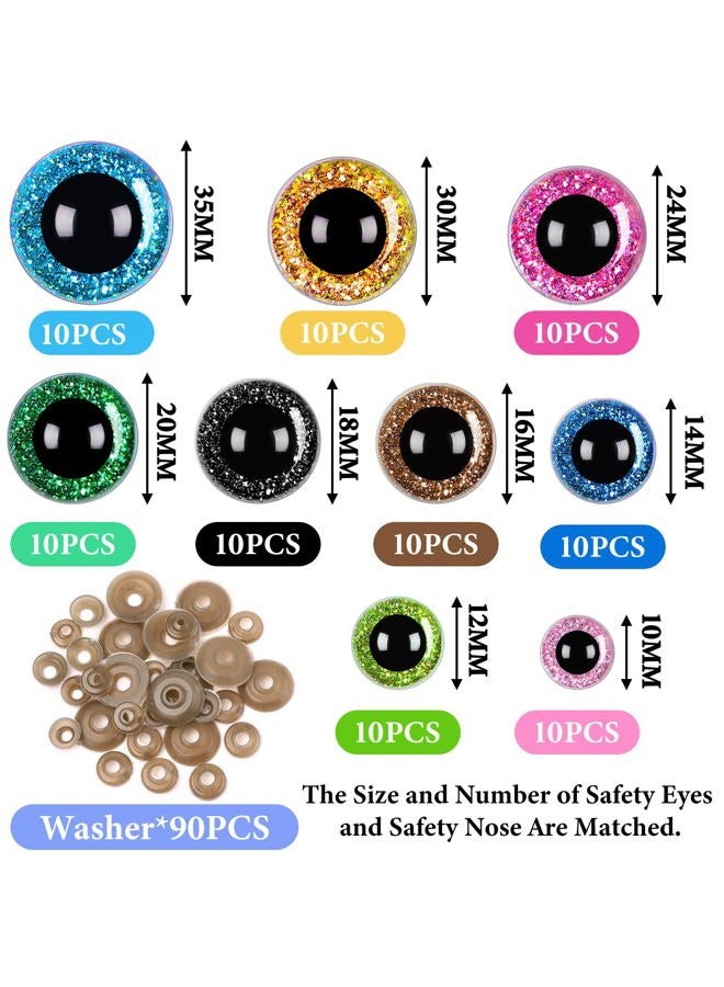UPINS 180 Pieces 10-35 mm Large Safety Eyes with Washers for Amigurumi Stuffed Animal Plastic Craft Doll Crochet Eyes for DIY of Puppet, Bear, Toy Making Supplies (Assorted Colors) - Image 2