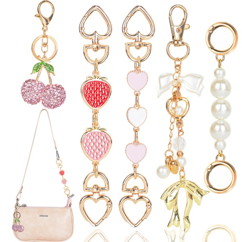 ELLEWIN 5Pcs Bag Extender Chain Purse Extender Chain Cherry Bag Charm Gold Bow Keychain Purse Charm Strap Replacement for Handbags Crossbag Chains Making Supplies Accessories - Image 1