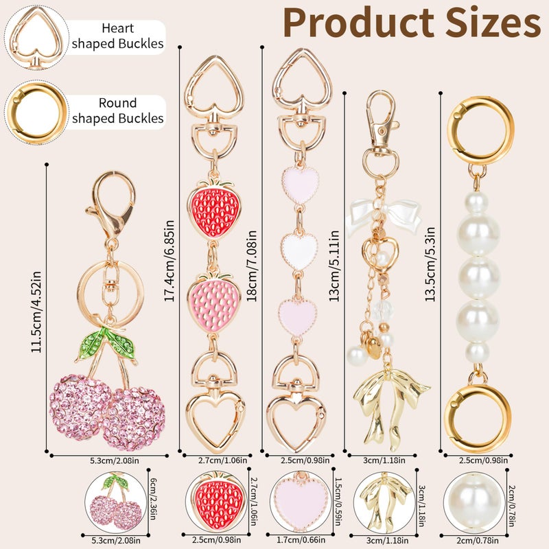 ELLEWIN 5Pcs Bag Extender Chain Purse Extender Chain Cherry Bag Charm Gold Bow Keychain Purse Charm Strap Replacement for Handbags Crossbag Chains Making Supplies Accessories - Image 2
