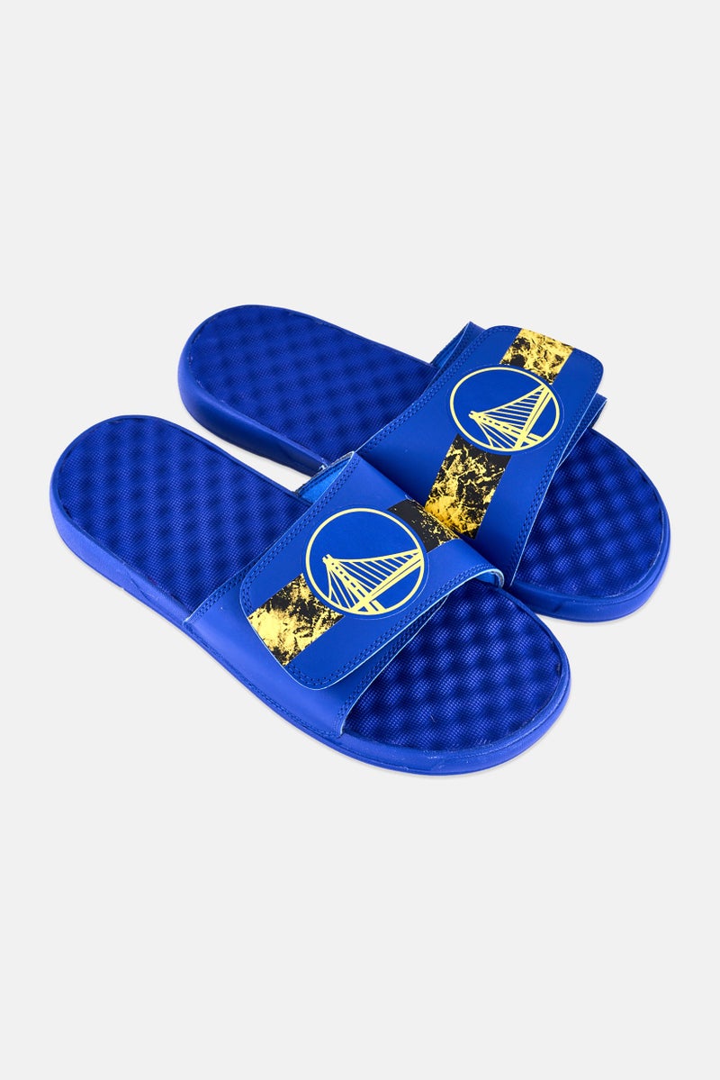ISlide Men Golden State Warriors Distressed Logo Slip On Slides, Blue - Image 2