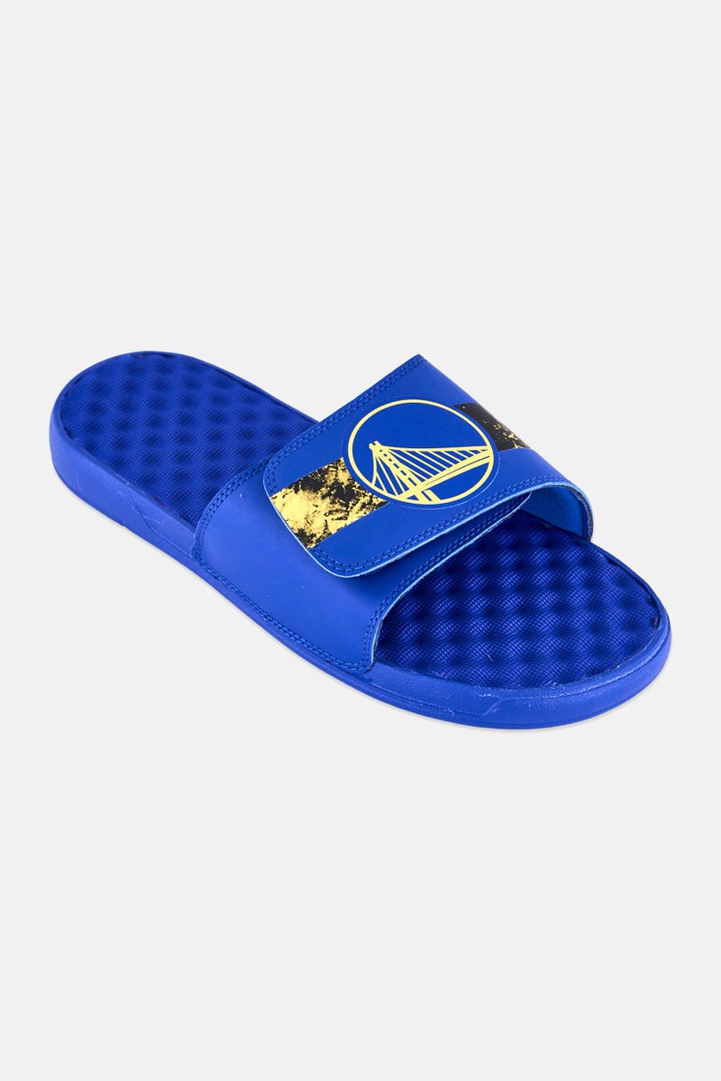 ISlide Men Golden State Warriors Distressed Logo Slip On Slides, Blue - Image 1