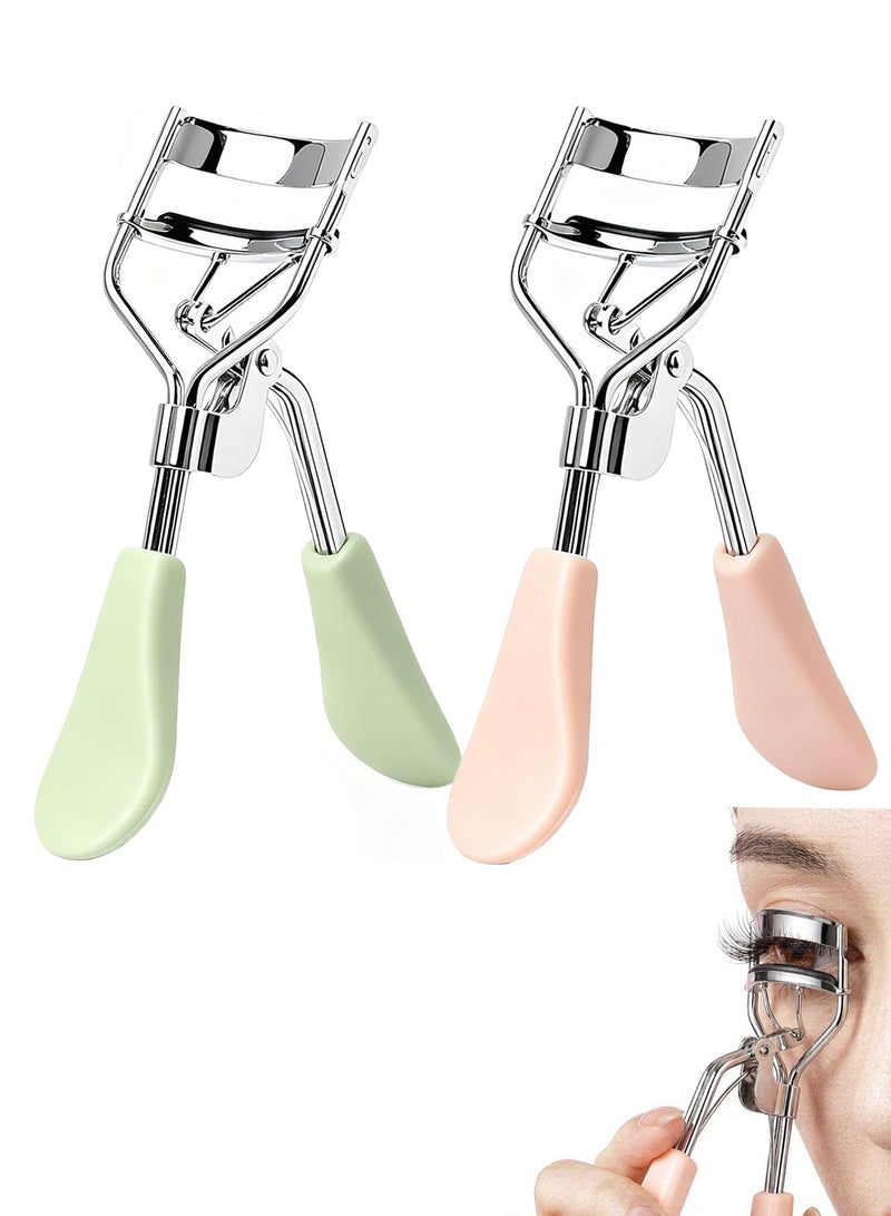 GlamKit 2 PCS Wide Opening Eyelash Curler Set, Ergonomic Curved Handle Lash Curling Tool, Stainless Steel Frame with Soft Non-slip Pink & Green Silicone Grips, Extra Wide Curling Area for All Eye Shapes, Long Lasting Eyelash Lift Makeup Accessory - Image 1