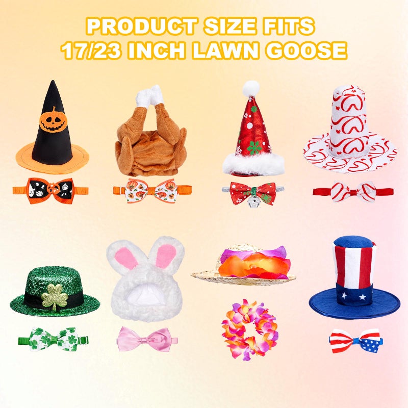 Bafeil 8 Set Holiday Porch Goose Outfits for 17/23" Plastic Lawn Goose - Valentines, St. Patricks, Easter, 4th of July, Summer Clothes - Patio Yard Garden Decor with Hat and Bow Tie - Image 2