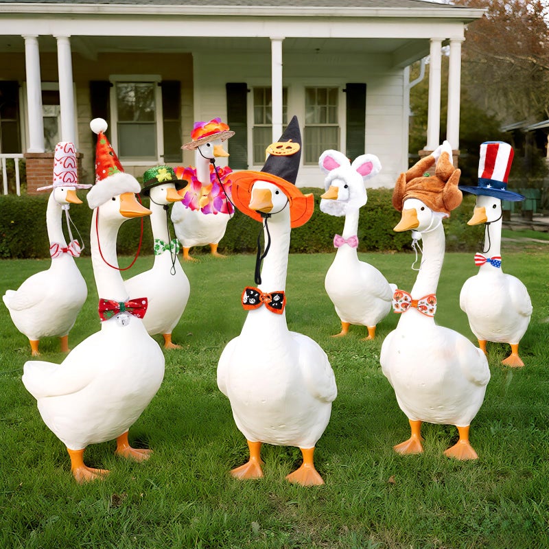Bafeil 8 Set Holiday Porch Goose Outfits for 17/23" Plastic Lawn Goose - Valentines, St. Patricks, Easter, 4th of July, Summer Clothes - Patio Yard Garden Decor with Hat and Bow Tie - Image 4