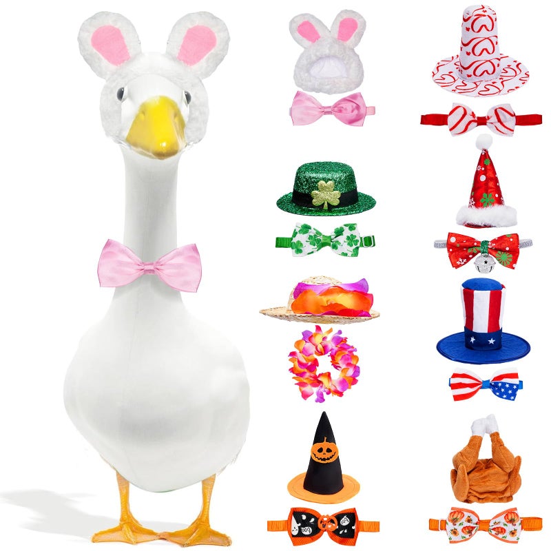 Bafeil 8 Set Holiday Porch Goose Outfits for 17/23" Plastic Lawn Goose - Valentines, St. Patricks, Easter, 4th of July, Summer Clothes - Patio Yard Garden Decor with Hat and Bow Tie - Image 1